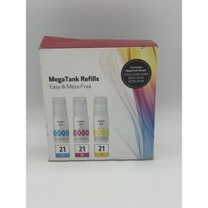 Canon GI-21 CMY MegaTank Ink Bottle Combo Pack Cyan /Magenta /Yellow Box Damage*